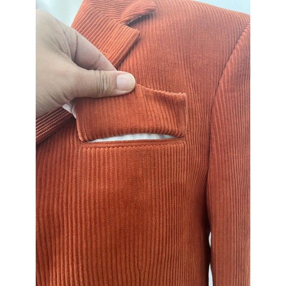 Studio Suits Burnt Orange 4 Button Corduroy Blazer Retro Tailored Fall Jacket - Picture 14 of 16